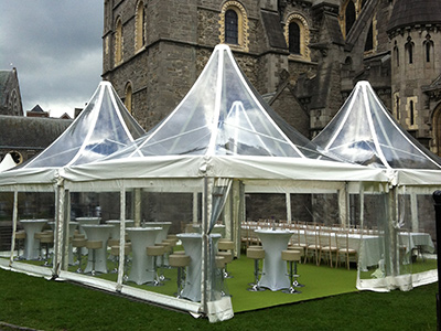 Pagoda marquee with Clear Roof and Sides. Tent hire by Davids Marquee Hire.